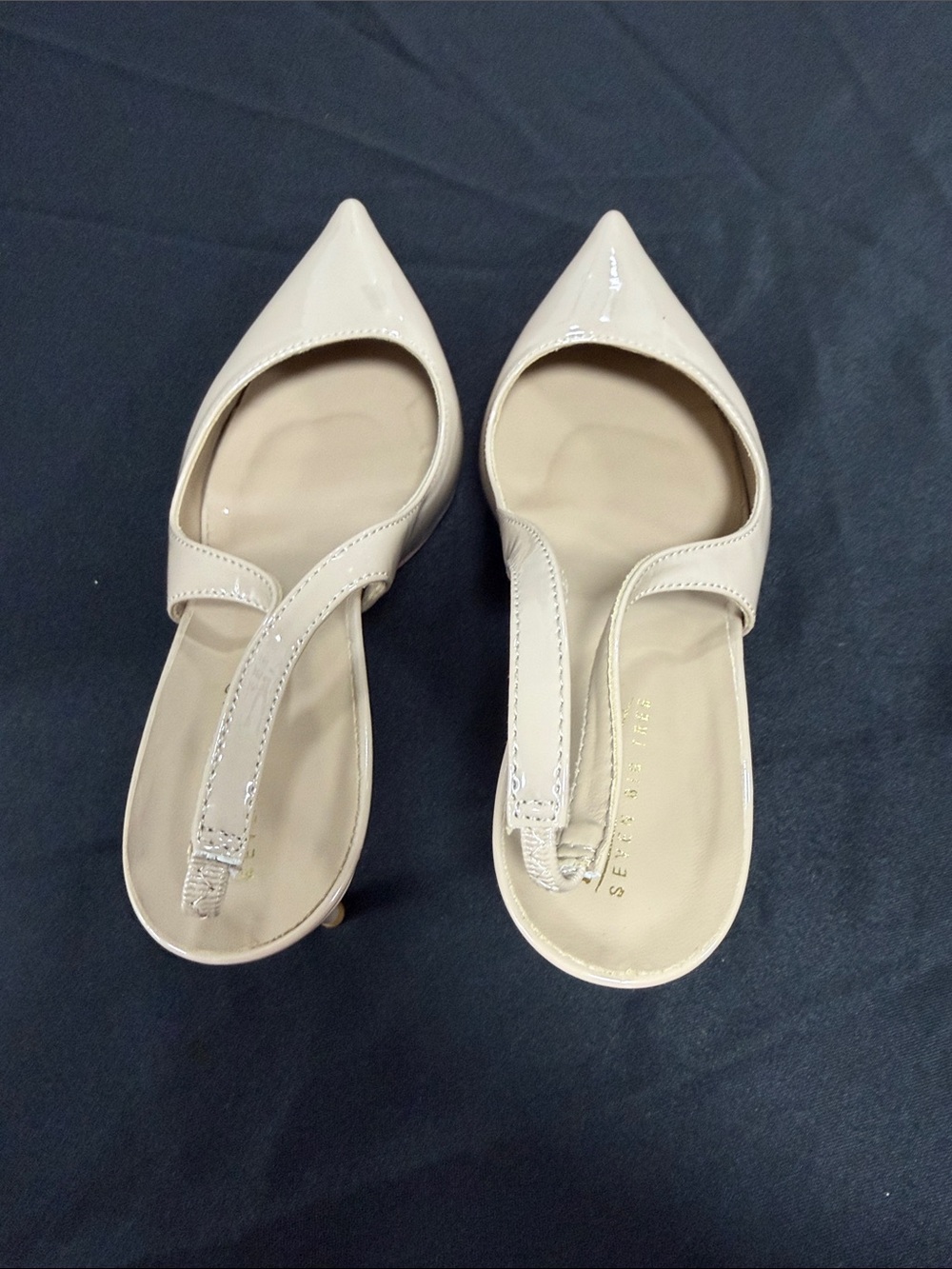 Pointed Toe Nude Patent Slingback Heels - Women